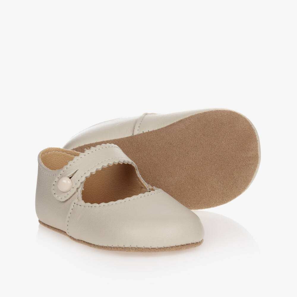 Early Days-Baby Girls Ivory Leather Traditional Pre-Walker Shoes | Childrensalon