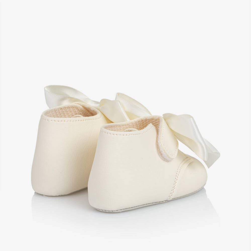 Early Days-Baby Girls Ivory Patent Pre-Walker Boots with Satin Bow | Childrensalon