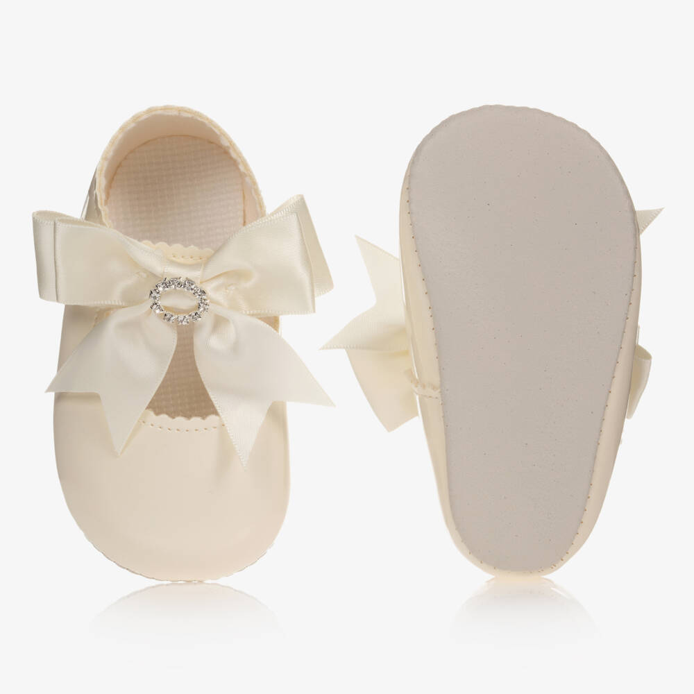 Early Days-Baby Girls Ivory Patent Pre-Walker Shoes with Bow | Childrensalon