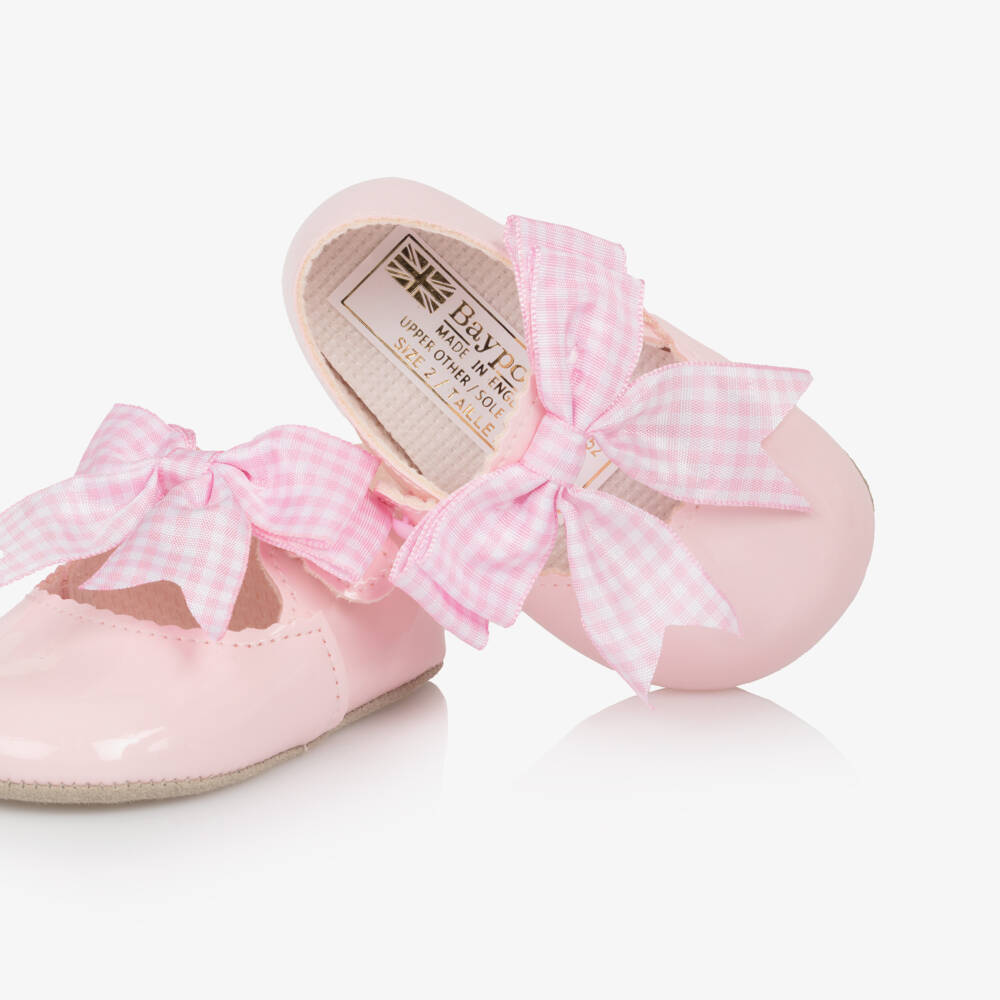 Early Days-Baby Girls Pink Pre-Walker Shoes with Pink Gingham Bows | Childrensalon