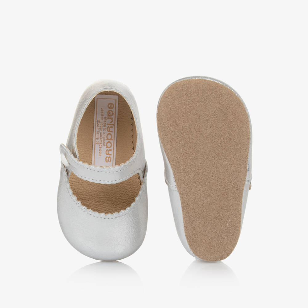 Early Days-Baby Girls Silver Leather Pre Walkers | Childrensalon