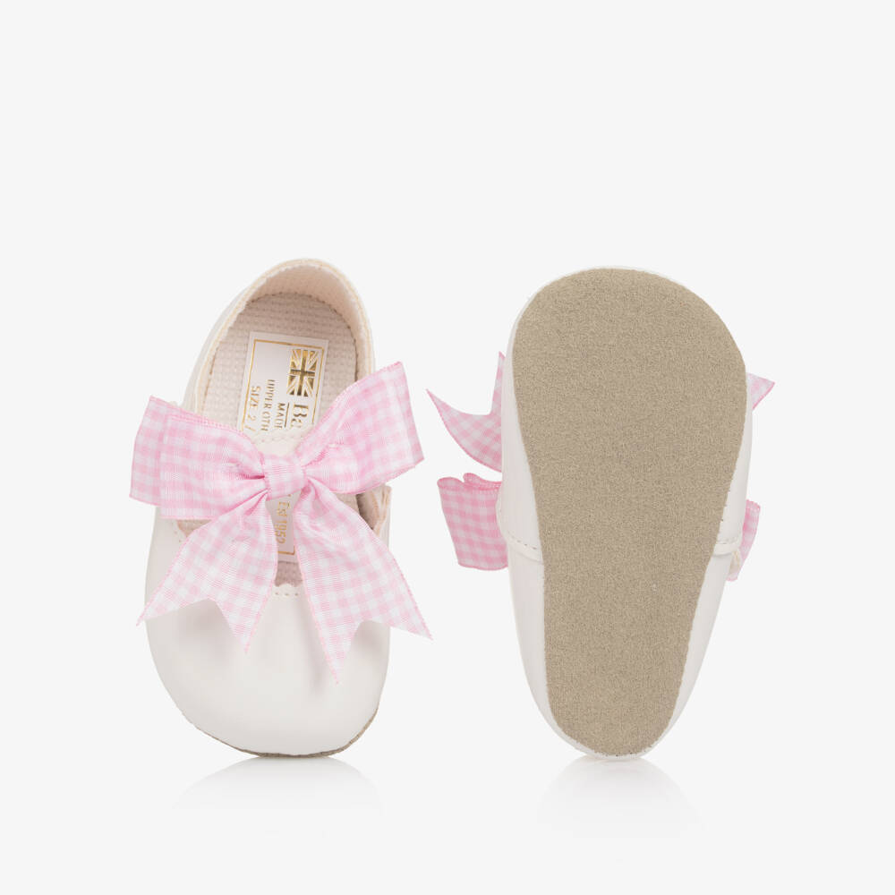 Early Days-Белые пинетки с розовыми клетчатыми бантами для малышек | Childrensalon