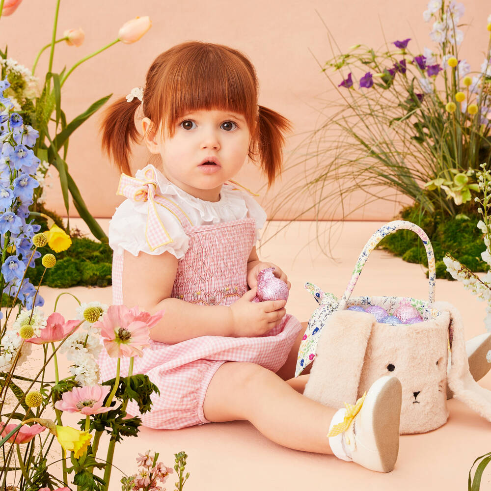 Early Days-Baby Girls White Pre-Walker Shoes with Yellow Gingham Bows | Childrensalon