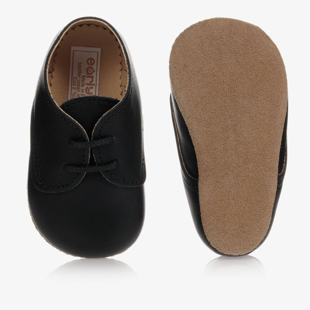 Early Days-Black Leather Lace-Up Pre-Walker Shoes | Childrensalon