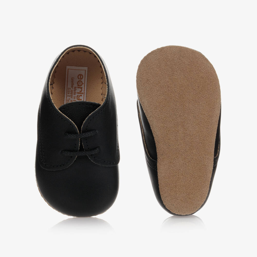Early Days-Black Leather Lace-Up Pre-Walker Shoes | Childrensalon