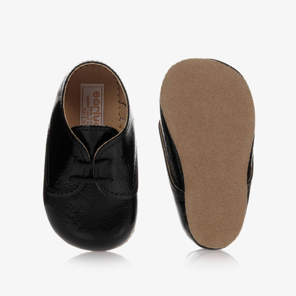 Early Days-Black Patent Leather Lace-Up Pre-Walker Shoes | Childrensalon
