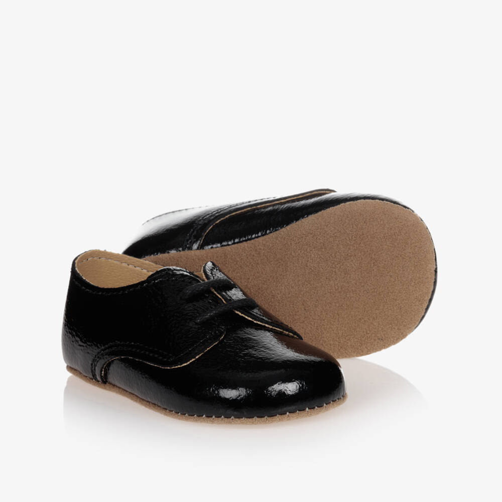 Early Days-Black Patent Leather Lace-Up Pre-Walker Shoes | Childrensalon