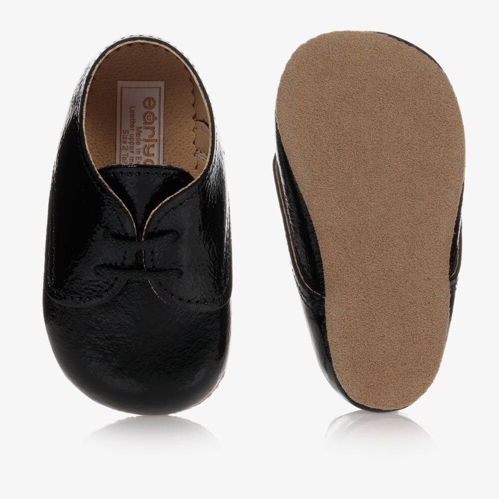 Early Days-Black Patent Leather Lace-Up Pre-Walker Shoes | Childrensalon