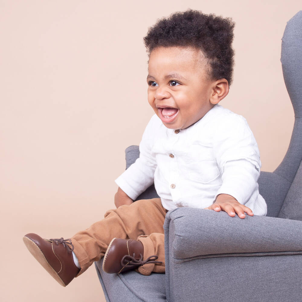 Early Days-Brown Leather Lace-Up Pre-Walker Shoes | Childrensalon
