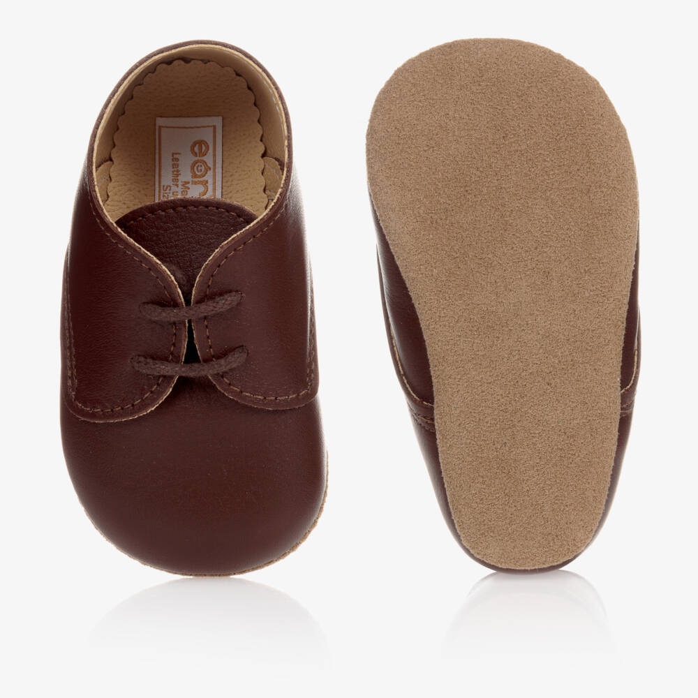 Early Days-Brown Leather Lace-Up Pre-Walker Shoes | Childrensalon
