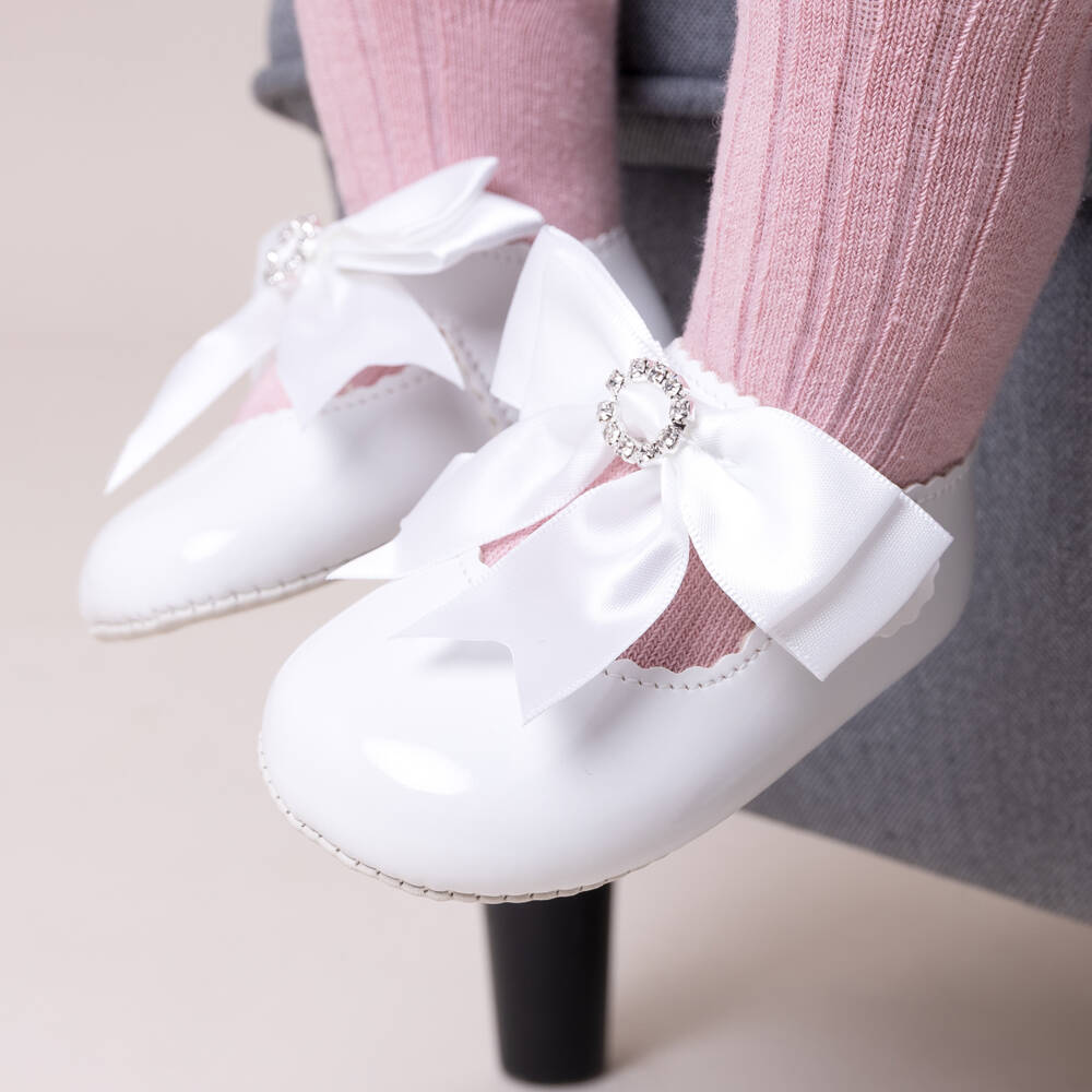 Early Days-Girls White Patent Faux Leather Pre-Walker Shoes | Childrensalon