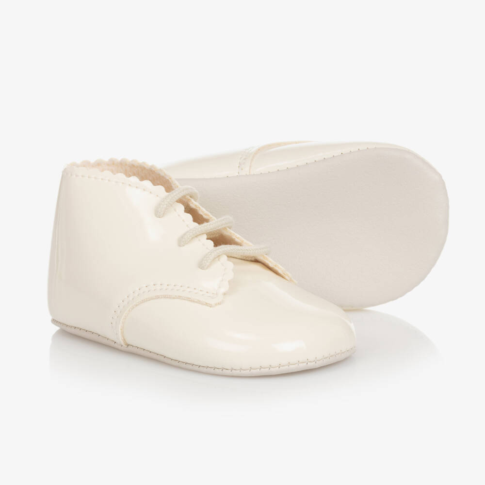 Early Days-Ivory Patent Faux Leather Lace-Up Pre-Walker Shoes | Childrensalon