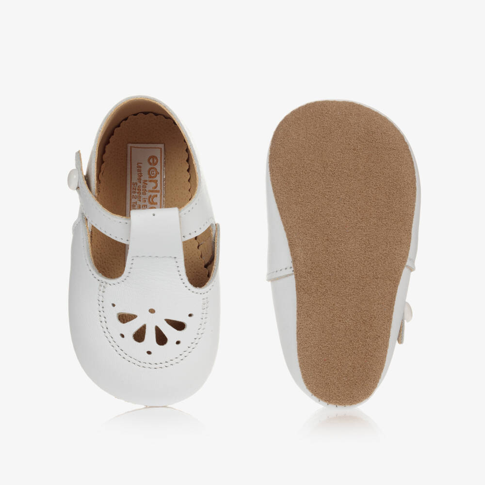 Early Days-White Cut-Out Leather Pre-Walker Shoes | Childrensalon
