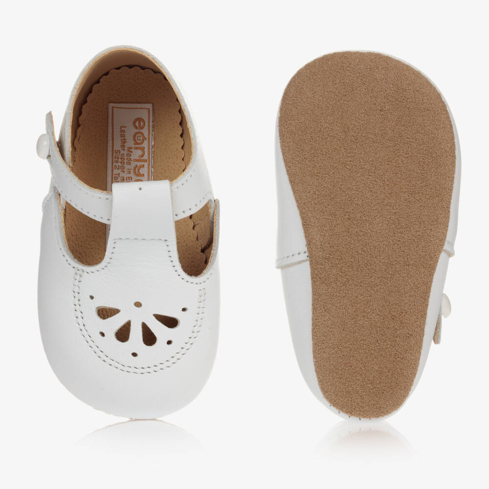 Early Days-White Cut-Out Leather Pre-Walker Shoes | Childrensalon