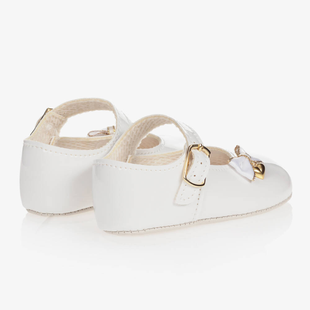 Early Days-White Patent Faux Leather Pre-Walker Shoes With Heart Charm | Childrensalon
