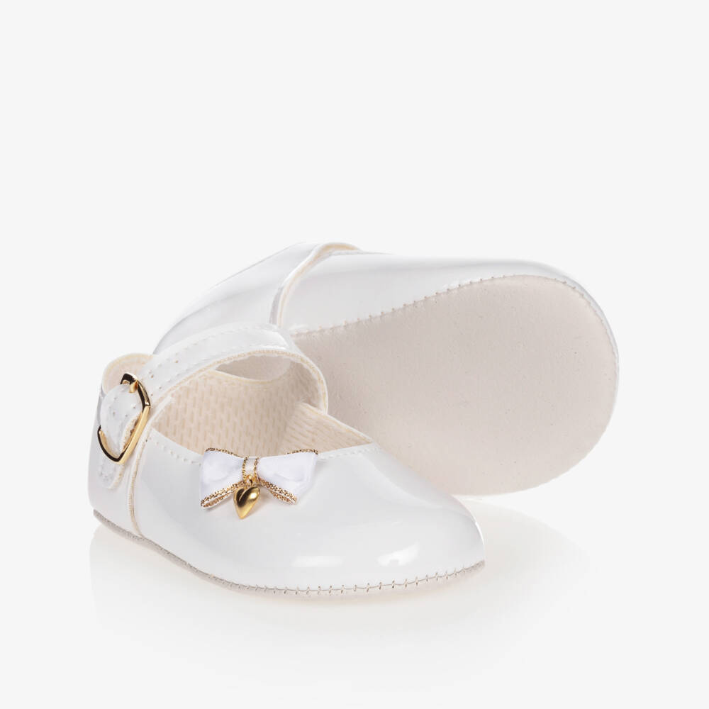 Early Days-White Patent Faux Leather Pre-Walker Shoes With Heart Charm | Childrensalon