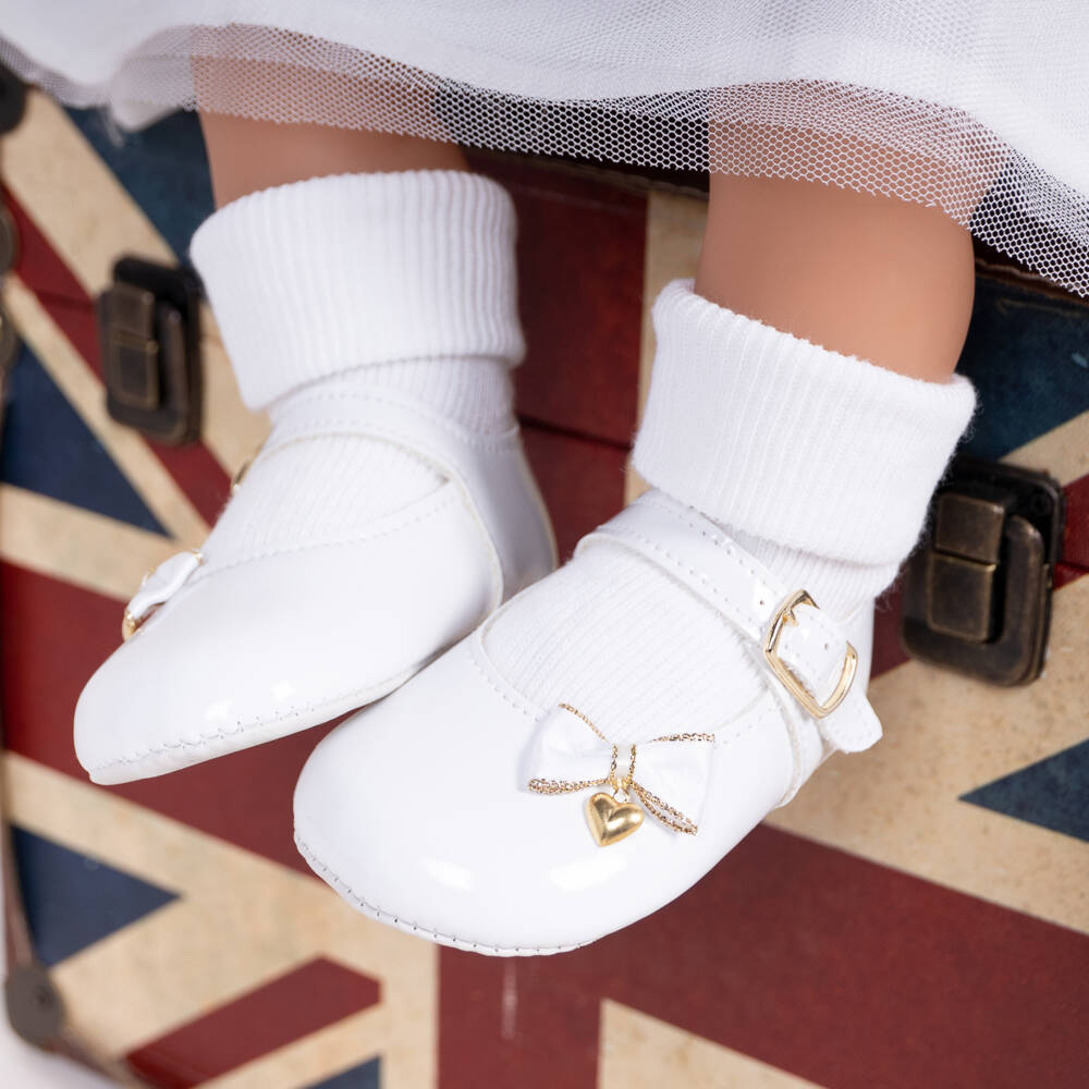 Early Days-White Patent Faux Leather Pre-Walker Shoes With Heart Charm | Childrensalon