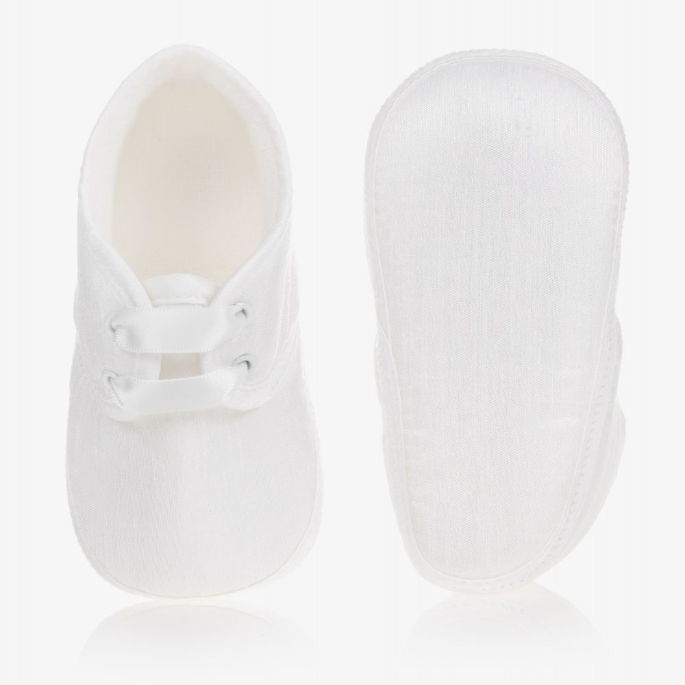 Early Days-White Silk Pre-Walker Shoes | Childrensalon