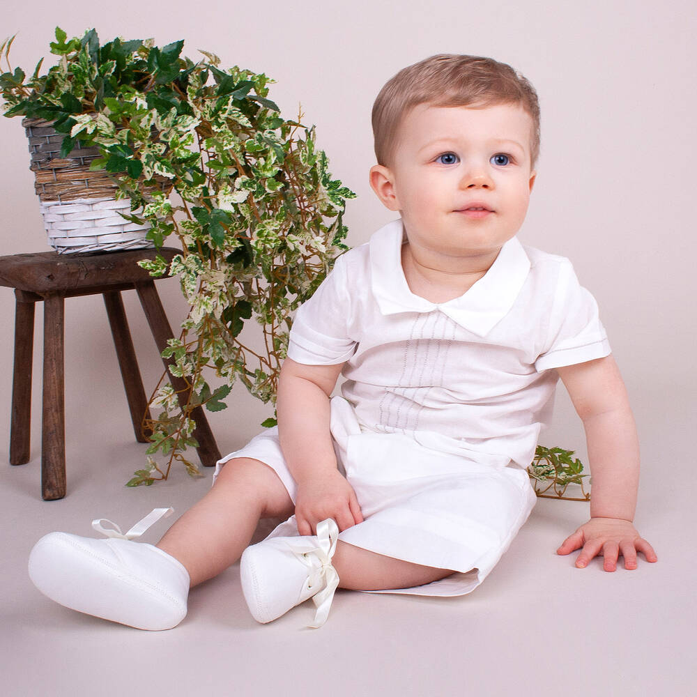 Early Days-White Silk Pre-Walker Shoes | Childrensalon