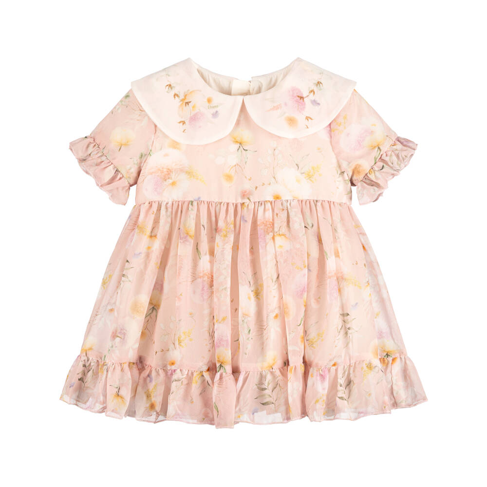 EIRENE-Платье розовое шифоновое с цветами для малышек  | Childrensalon