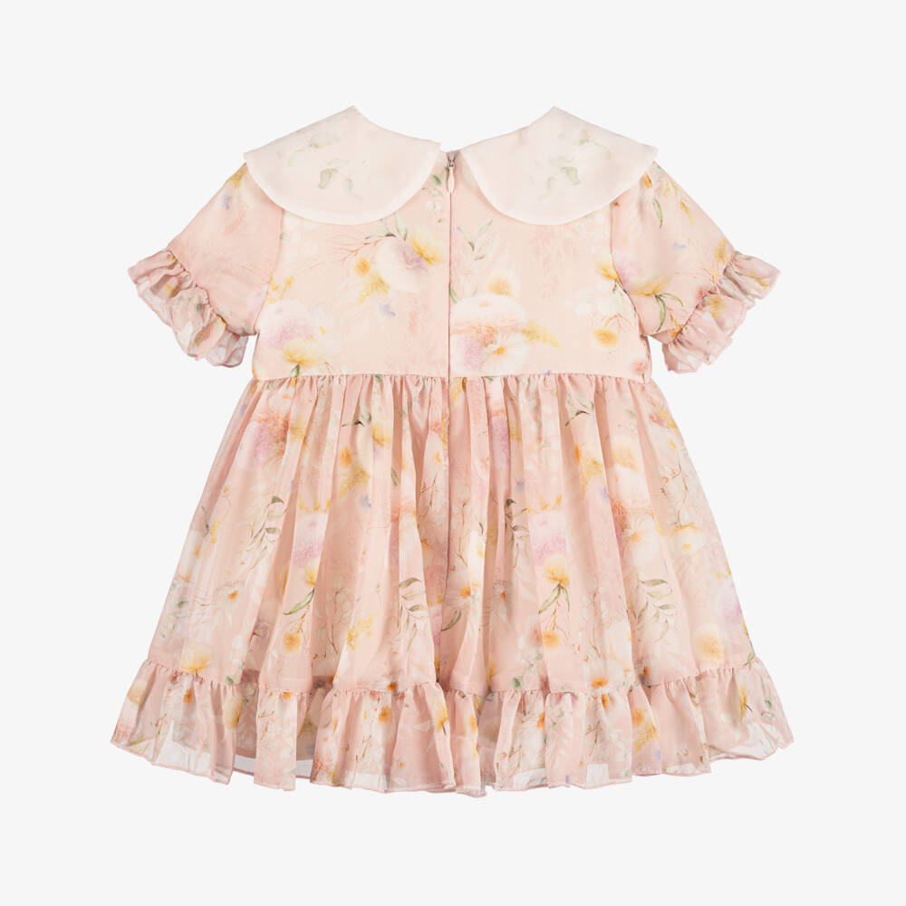 EIRENE-Платье розовое шифоновое с цветами для малышек  | Childrensalon