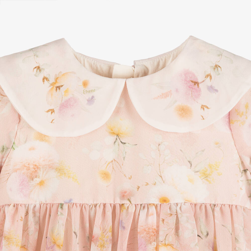 EIRENE-Платье розовое шифоновое с цветами для малышек  | Childrensalon