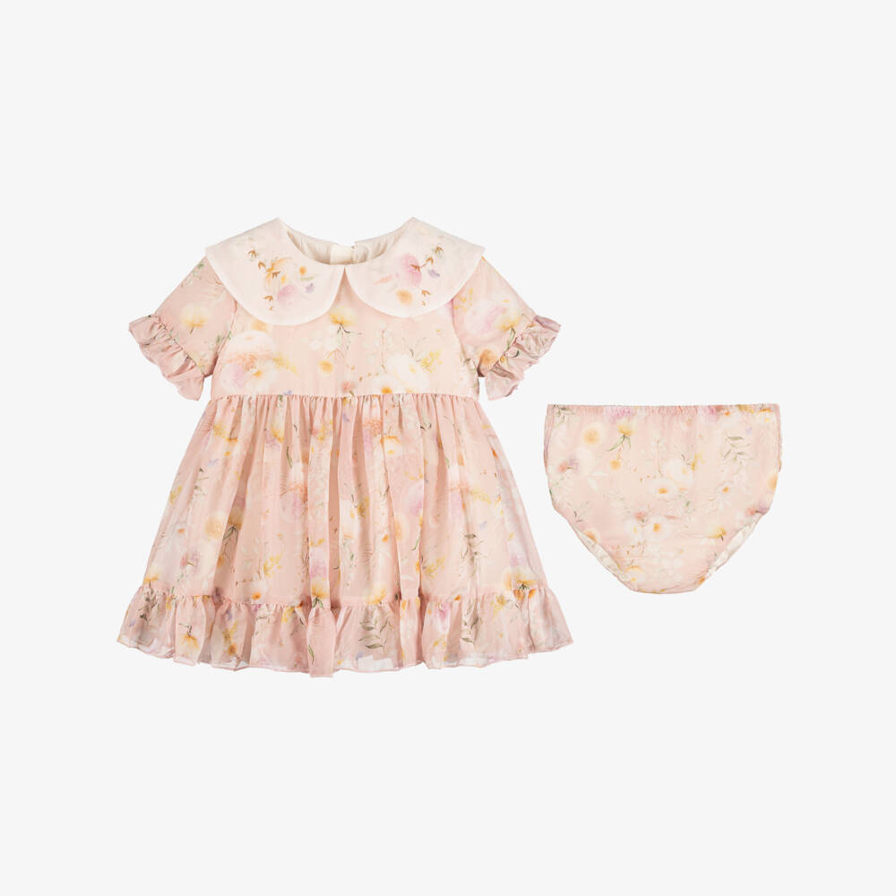 EIRENE-Платье розовое шифоновое с цветами для малышек  | Childrensalon
