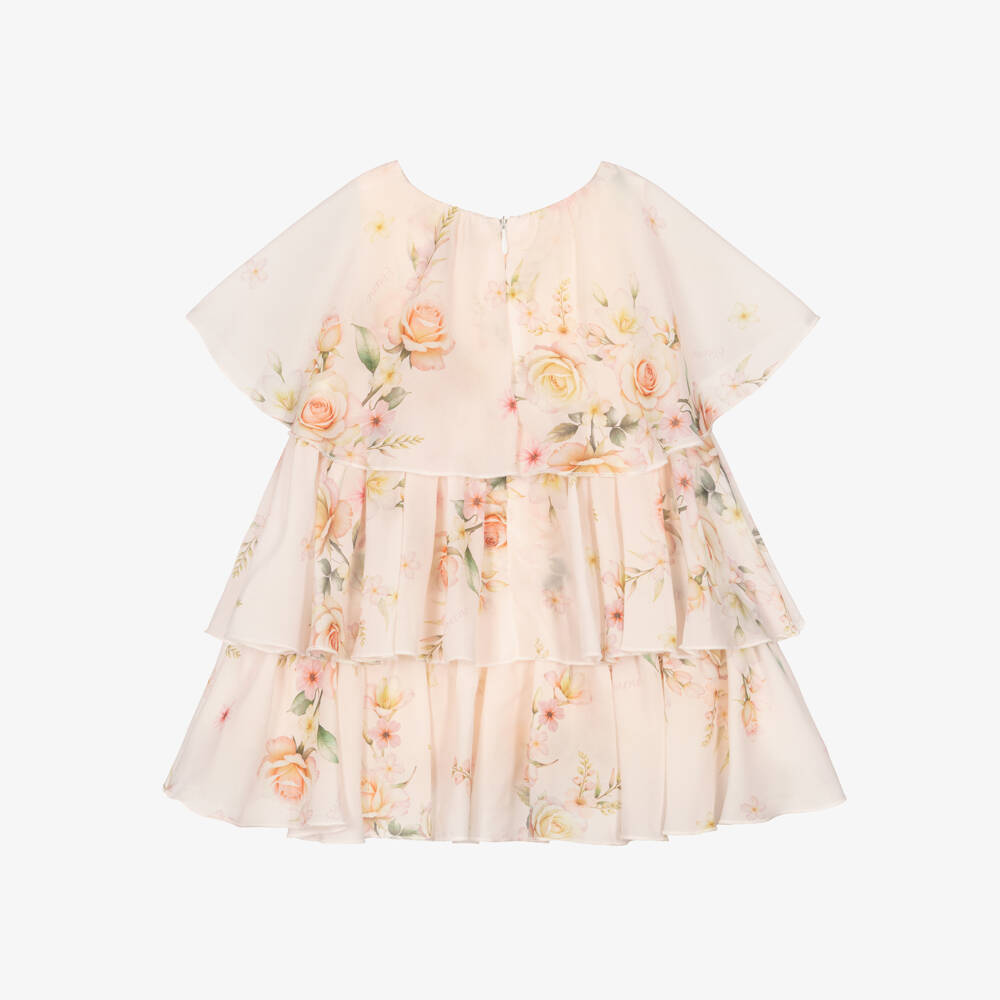 EIRENE-Baby Girls Ivory Chiffon Layered Dress with Floral Print | Childrensalon