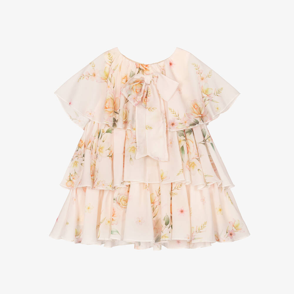 EIRENE-Baby Girls Ivory Chiffon Layered Dress with Floral Print | Childrensalon