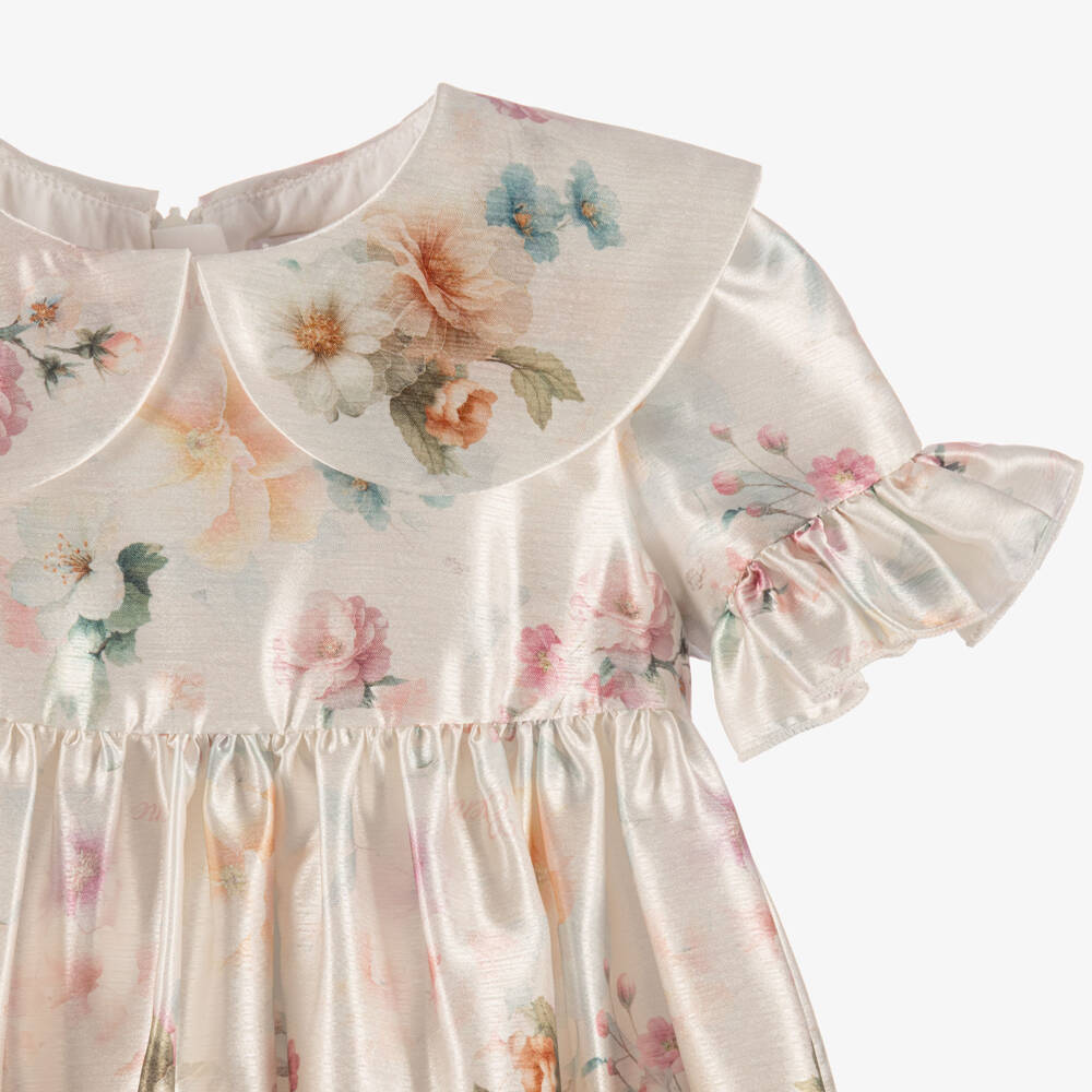 EIRENE-Baby Girls Ivory Floral Satin Dress | Childrensalon