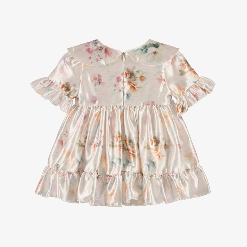 EIRENE-Baby Girls Ivory Floral Satin Dress | Childrensalon