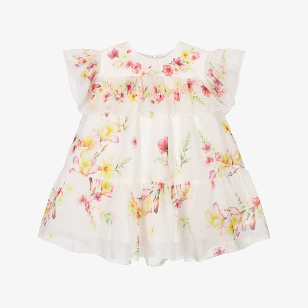 EIRENE-فستان شيفون بطبعة ورود لون عاجي للبنات الرضع | Childrensalon