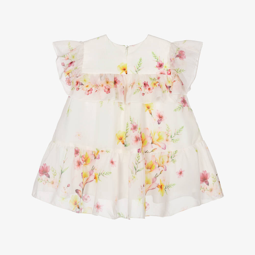 EIRENE-فستان شيفون بطبعة ورود لون عاجي للبنات الرضع | Childrensalon