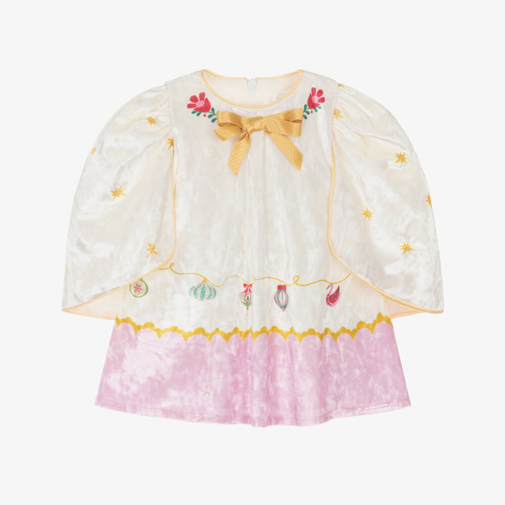 EIRENE-Baby Girls Ivory Velour Festive Print Dress | Childrensalon