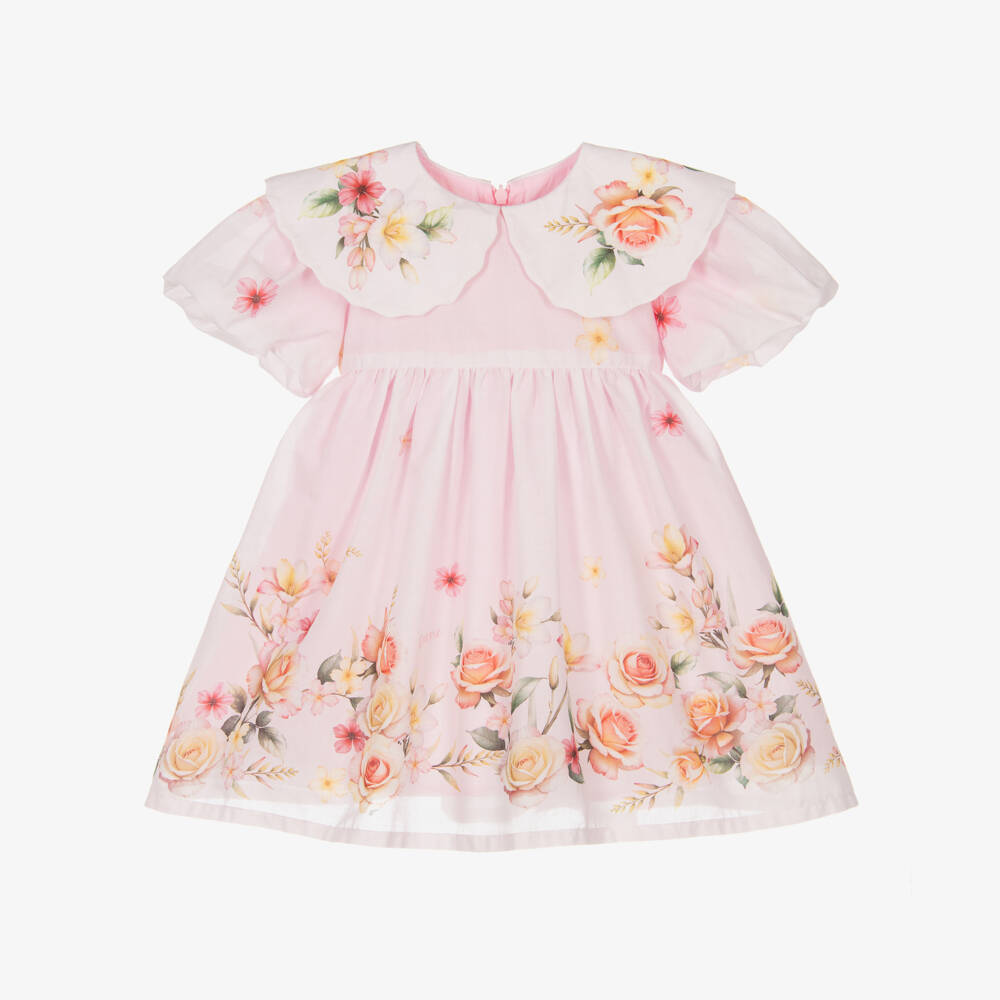 EIRENE-Baby Girls Pale Pink Cotton Floral Dress | Childrensalon