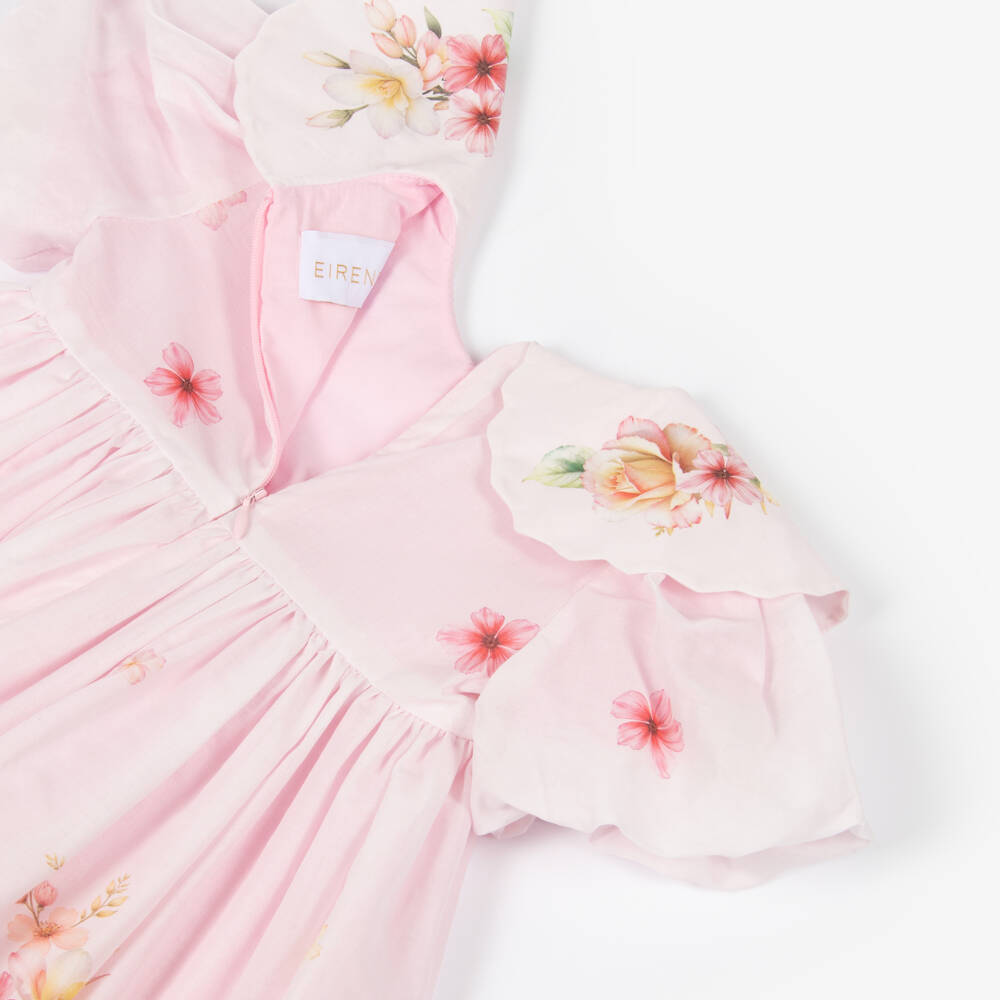 EIRENE-Baby Girls Pale Pink Cotton Floral Dress | Childrensalon