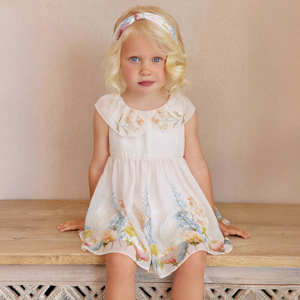 EIRENE-Baby Girls Pale Pink Floral Print Sleeveless Chiffon Dress | Childrensalon