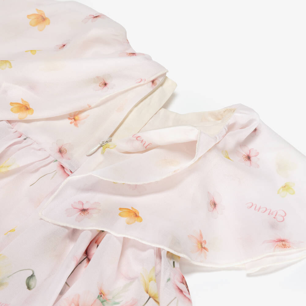 EIRENE-Платье розовое много ярусное из шифона с цветами для малышек | Childrensalon