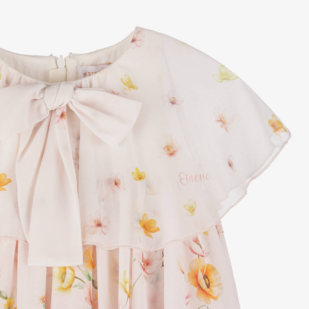EIRENE-Платье розовое много ярусное из шифона с цветами для малышек | Childrensalon