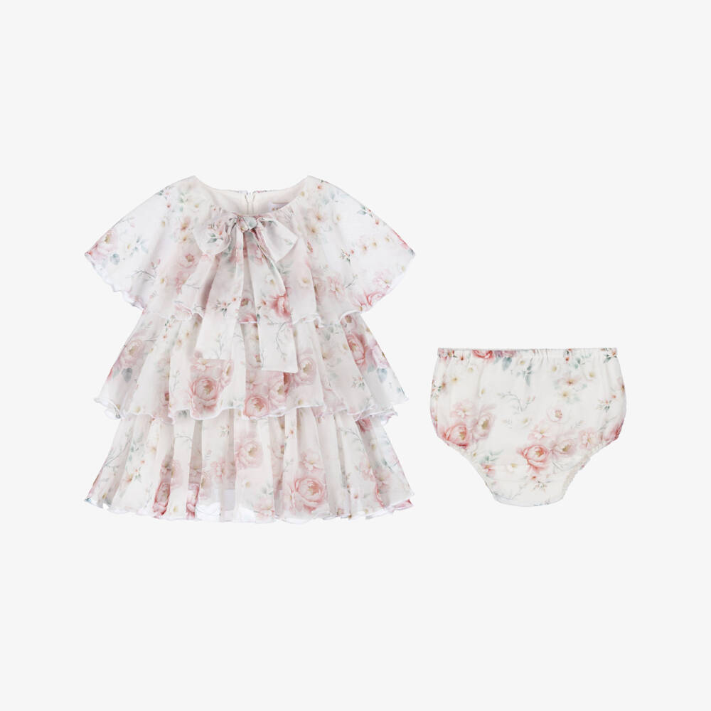EIRENE-Baby Girls White & Pink Floral Chiffon Dress | Childrensalon