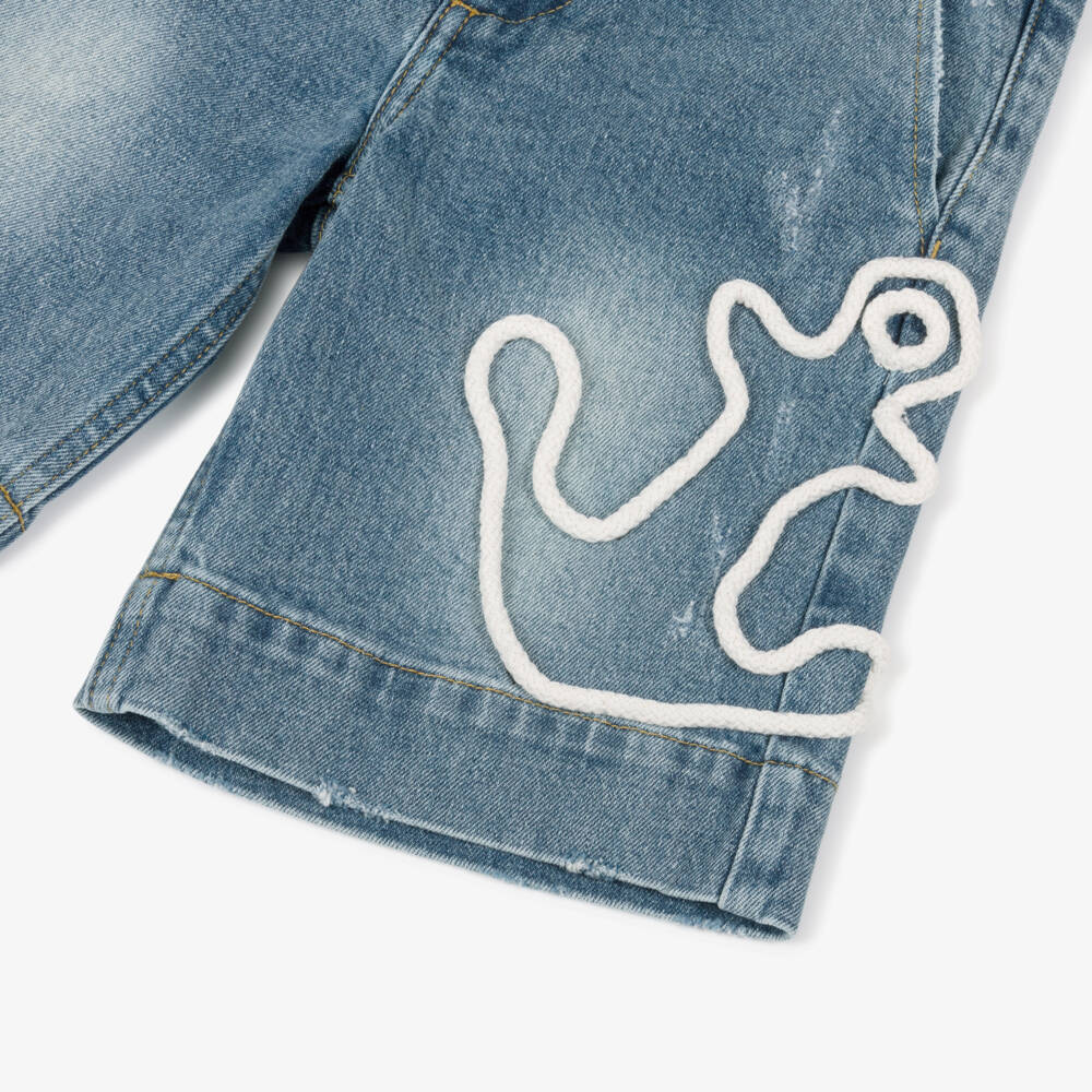 EIRENE-Boys Blue Cotton Denim Shorts with Rope Anchor Motif | Childrensalon