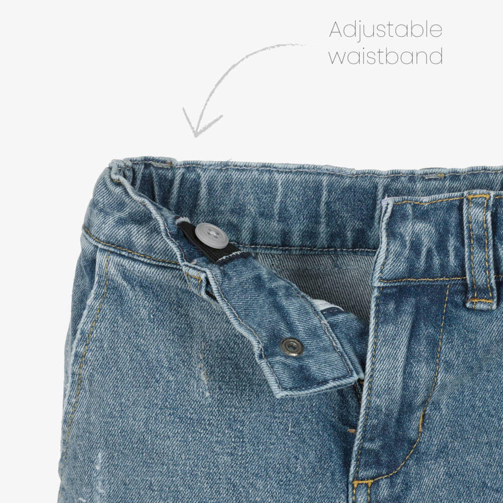 EIRENE-Boys Blue Cotton Denim Shorts with Rope Anchor Motif | Childrensalon