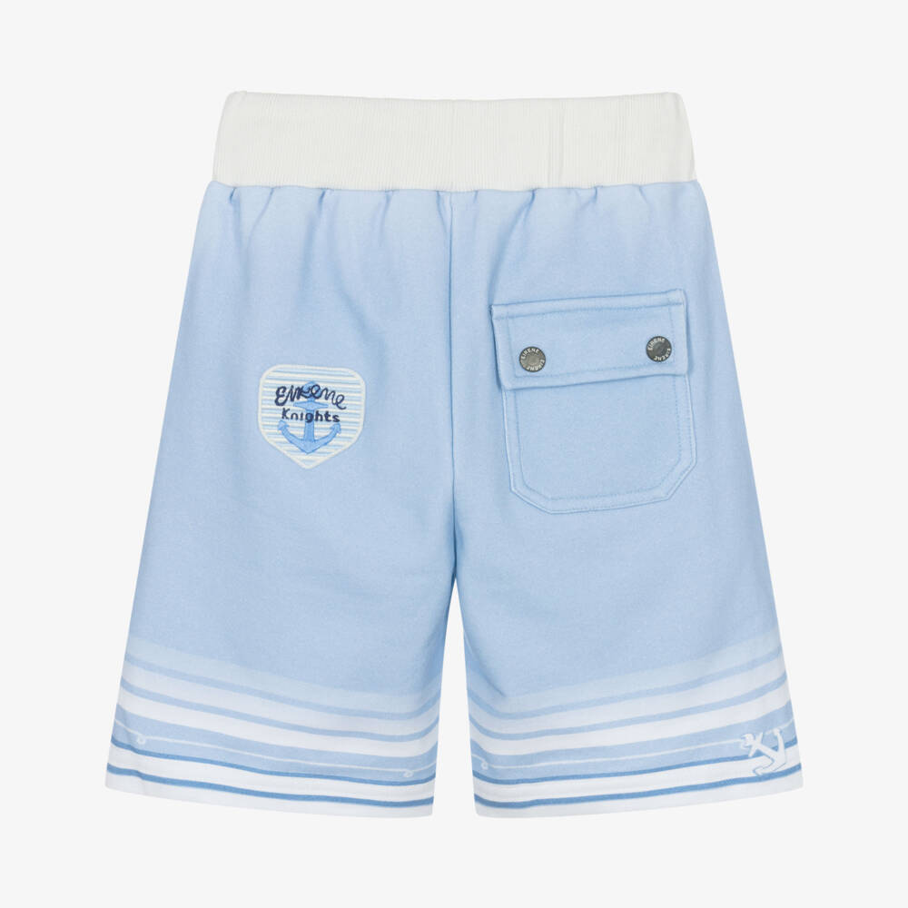 EIRENE-Boys Blue Cotton Jersey Sailboat Print Shorts | Childrensalon