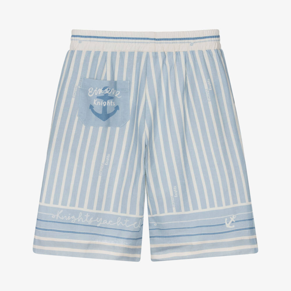 EIRENE-Boys Blue & Ivory Stripe Nautical Print Shorts | Childrensalon