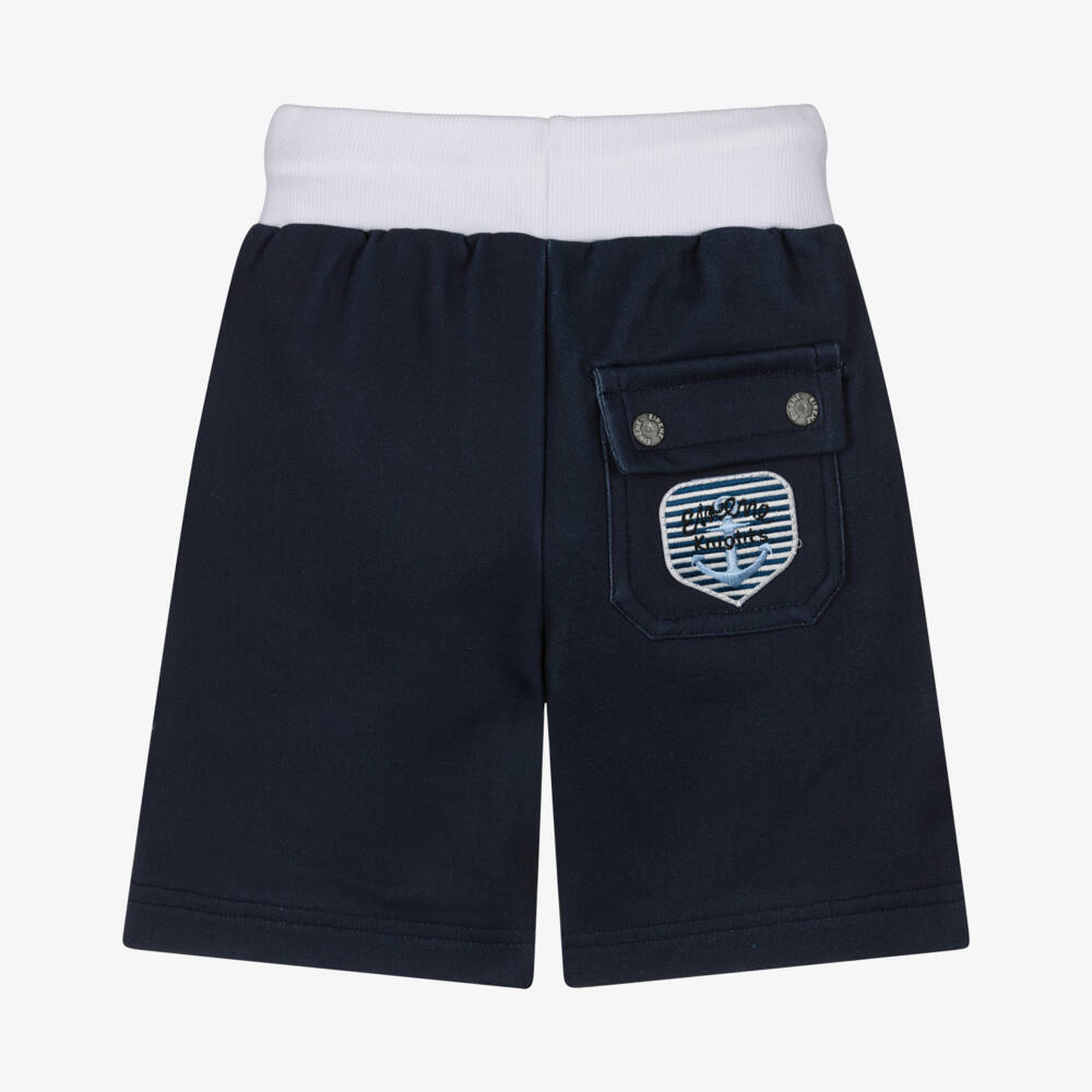 EIRENE-Boys Navy Blue Cotton Jersey Shorts with Nautical Print | Childrensalon