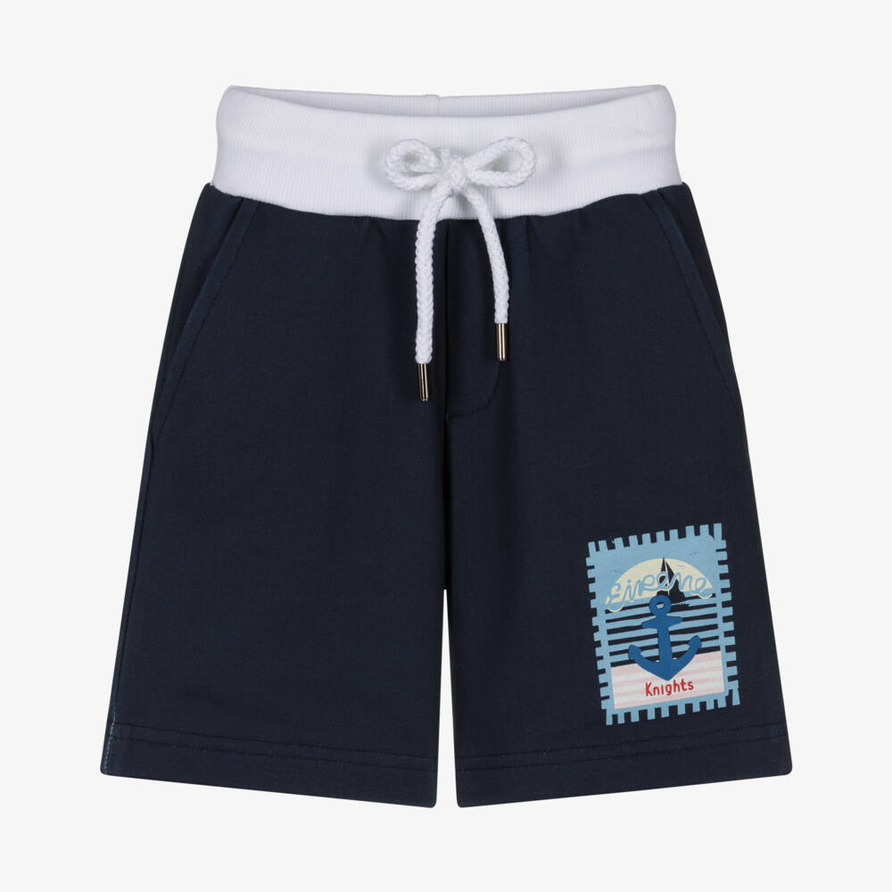 EIRENE-Boys Navy Blue Cotton Jersey Shorts with Nautical Print | Childrensalon