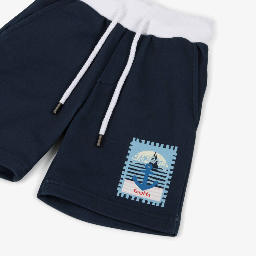 EIRENE-Boys Navy Blue Cotton Jersey Shorts with Nautical Print | Childrensalon