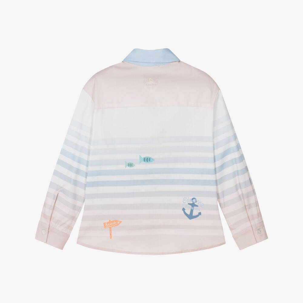 EIRENE-Boys White & Blue Stripe Cotton Shirt | Childrensalon