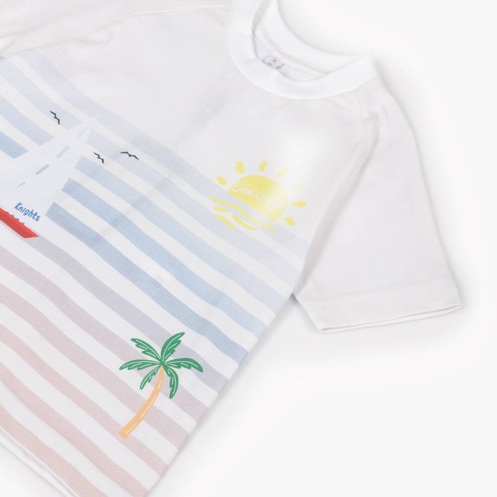 EIRENE-Футболка белая из хлопка в полоску с парусником для мальчиков | Childrensalon