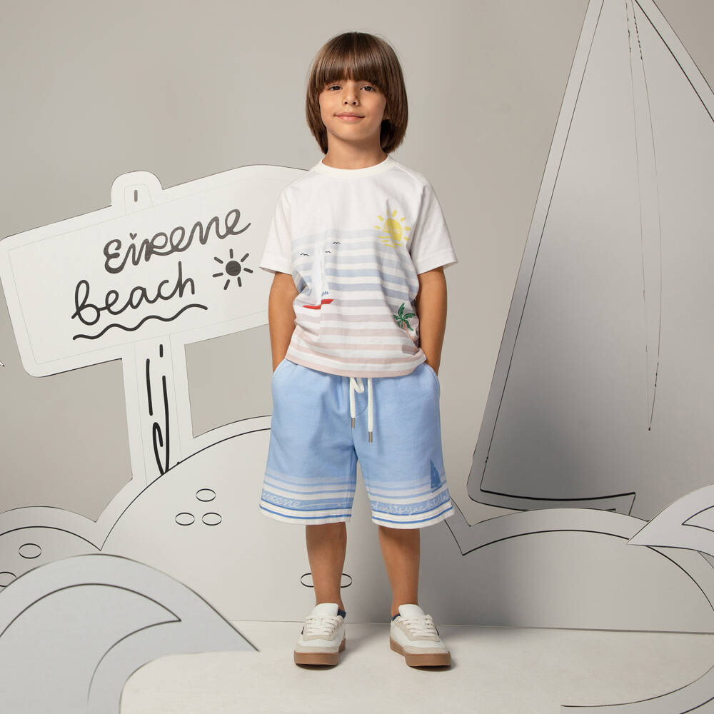 EIRENE-Футболка белая из хлопка в полоску с парусником для мальчиков | Childrensalon